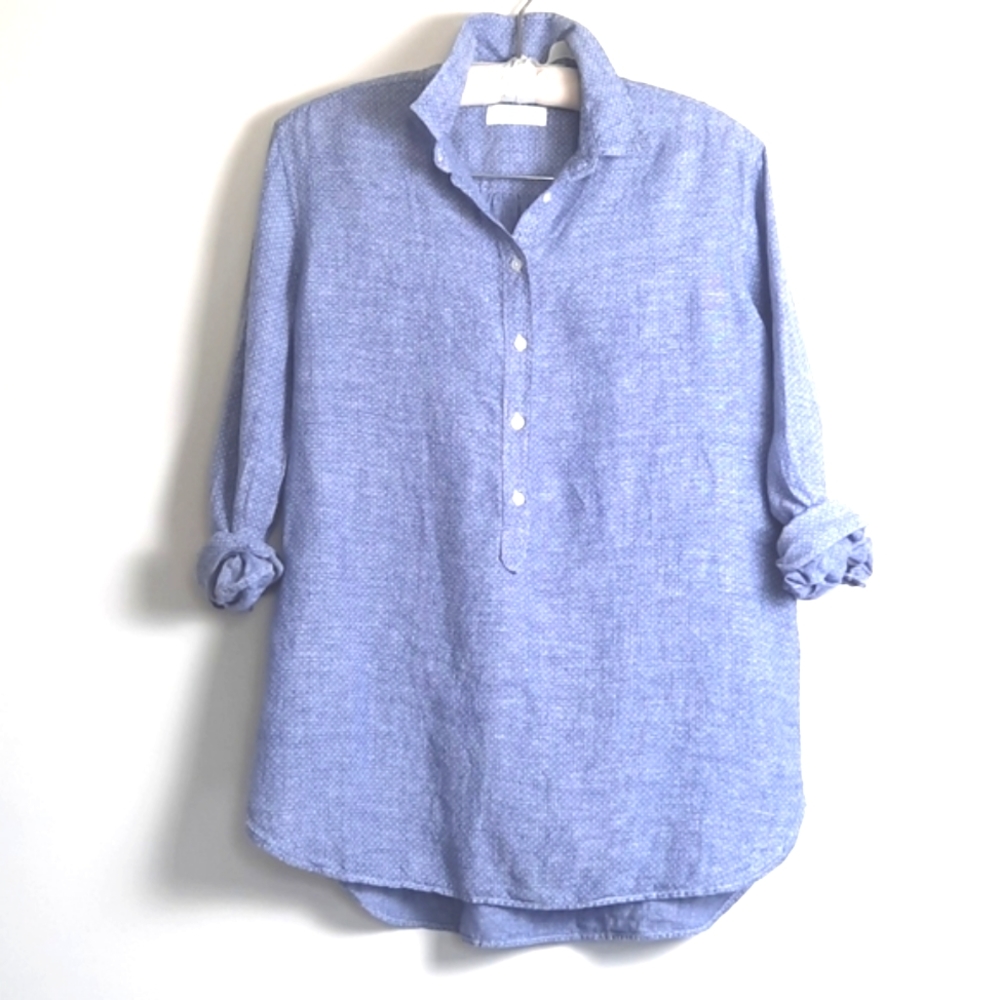 Uniqlo Womens Tunic Blouse Top, Blue w White Pokadot.  Size Large